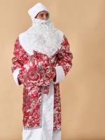 Взрослый костюм Деда Мороза красный «Узор»