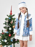 Детский костюм снегурочки голубой «Цветочный узор»