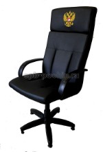 Кресло руководителя с вышивкой черное КР-17, эко-кожа
