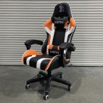 Кресло офисное с регулируемой спинкой и без подножки 111 черно-оранжевая экокожа