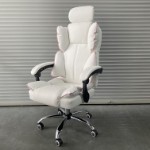 Кресло офисное с регулируемой спинкой и без подножки 808 new бело-розовая экокожа