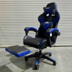 Кресло офисное с регулируемой спинкой и подножкой 900 черно-синяя экокожа