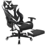 Кресло офисное с регулируемой спинкой и подножкой 119 чёрно-белая экокожа