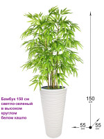 Искусственный Бамбук 150 см светло-зеленый в высоком круглом белом кашпо (Бамбук)