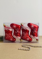 Елочные шары в форме “Рождественских Носков”, красного цвета, 4 шт в наборе, арт. 21ES04V.
