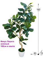 Искусственное растение Фикус Лирата зеленый 160см в кашпо (Фикус Лирата)