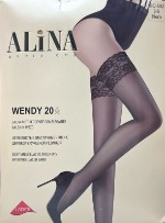 Шелковистые эластичные чулки ALINA 20 Дэн с широкой кружевной резинкой с силиконом черного цвета набор 60 шт.