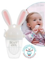 ROXY-KIDS Ниблер для прикорма малышей Bunny Twist с поворотным механизмом и силиконовой сеточкой, бело-розовый. RFN-006