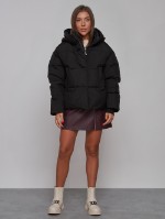 Зимняя женская куртка модная с капюшоном черного цвета 52309Ch