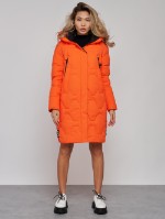 Пальто утепленное молодежное зимнее женское оранжевого цвета 589899O