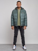 Куртка мужская зимняя с капюшоном спортивная великан цвета хаки 8377Kh