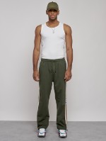 Широкие спортивные штаны трикотажные мужские цвета хаки 12903Kh
