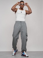 Широкие спортивные брюки трикотажные мужские серого цвета 12910Sr