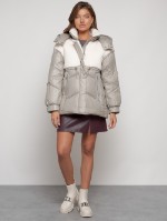 Куртка зимняя женская модная из овчины светло-коричневого цвета 13350SK