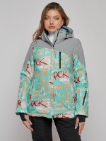 Горнолыжная куртка женская зимняя бирюзового цвета 2252Br