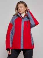Горнолыжная куртка женская зимняя большого размера красного цвета 2272-3Kr