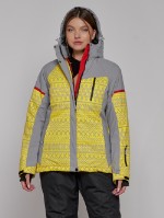 Горнолыжная куртка женская зимняя желтого цвета 2272J