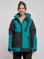 Горнолыжная куртка женская зимняя большого размера темно-зеленого цвета 23661TZ