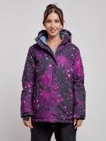 Горнолыжная куртка женская зимняя большого размера бордового цвета 3517Bo