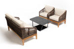 “Канны” лаунж-зона 4-местная из роупа со столом “Гранада” (серый гранит), основание дуб, роуп коричневый, ткань бежевая