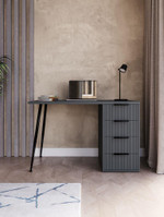 Стол письменный, 4ящ, 110_55_75, ЛДСП Темно-Серый/ПВХ графит софт, опора конус чёрн, Лофт Вельвет