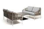 “Канны” лаунж-зона 4-местная из роупа со столом “Глория” (черный камень), каркас алюминиевый светло-серый, роуп серый меланж