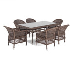 “Амароне” обеденная группа из искусственного ротанга на 6 персон, цвет коричневый
