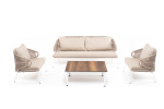“Милан” лаунж-зона 5-местная плетеная из роупа (веревки), каркас алюминиевый белый, роуп бежевый