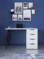 Стол письменный, 4ящ, 110_55_75, ЛДСП Белый/ПВХ софт, опора металл конус чёрн, Лофт Вельвет