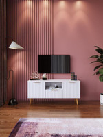 Тумба под ТВ Гранд-Волна с нишей на дер опорах, 1148_370_535 МДФ (Софт), цвет белый_02505