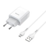 Сетевое зарядное устройство 2USB + кабель MicroUSB HOCO C73A 2400mAh (белый)