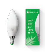 Лампа светодиодная ЭКО E14 свеча 6Вт, Нейтральный свет